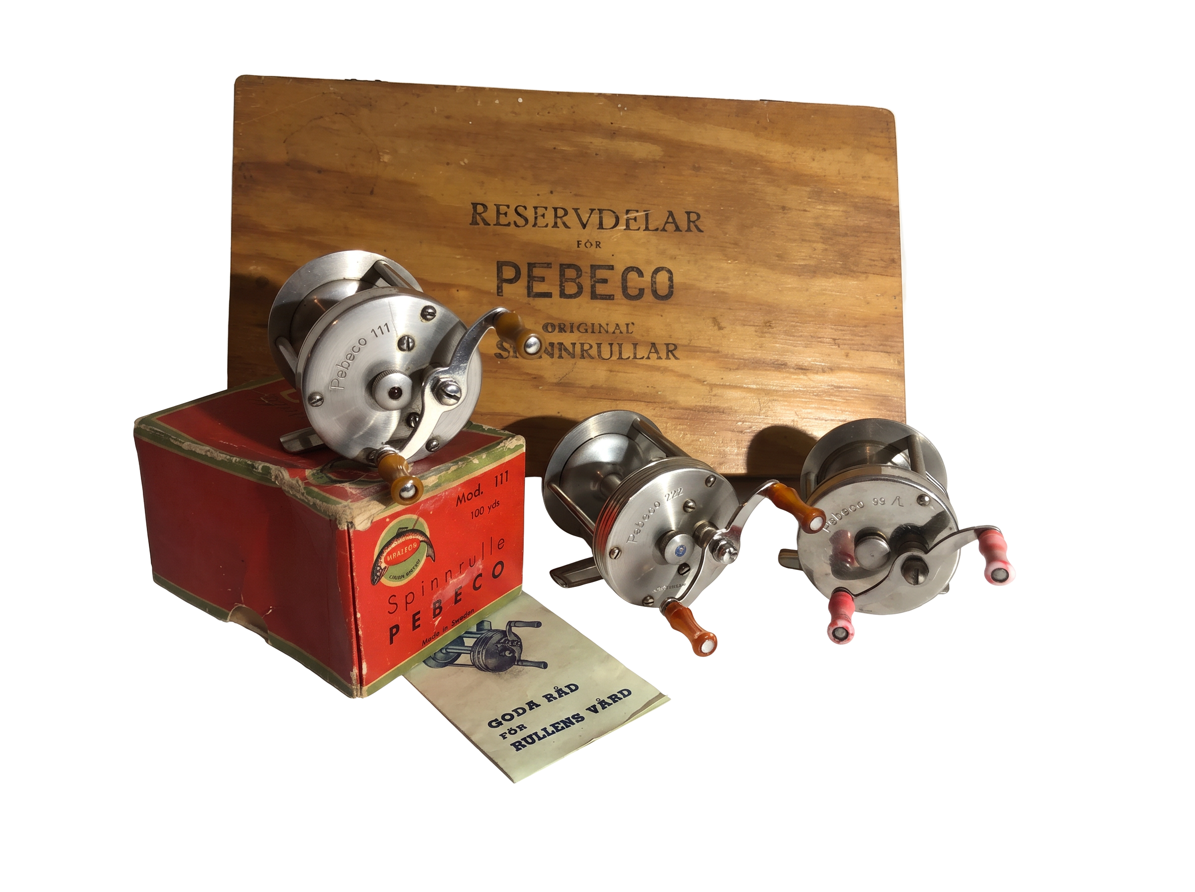 PEBECO-samling med trälåda för reservdelar, originalkartong och bruksanvisning.